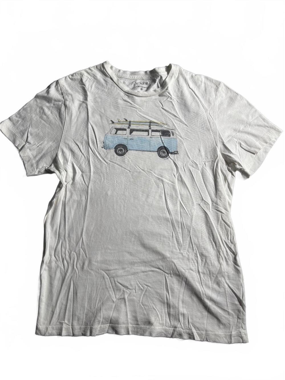 J.Crew Medium White T-Shirt with Blue Van Surfboard Graphic